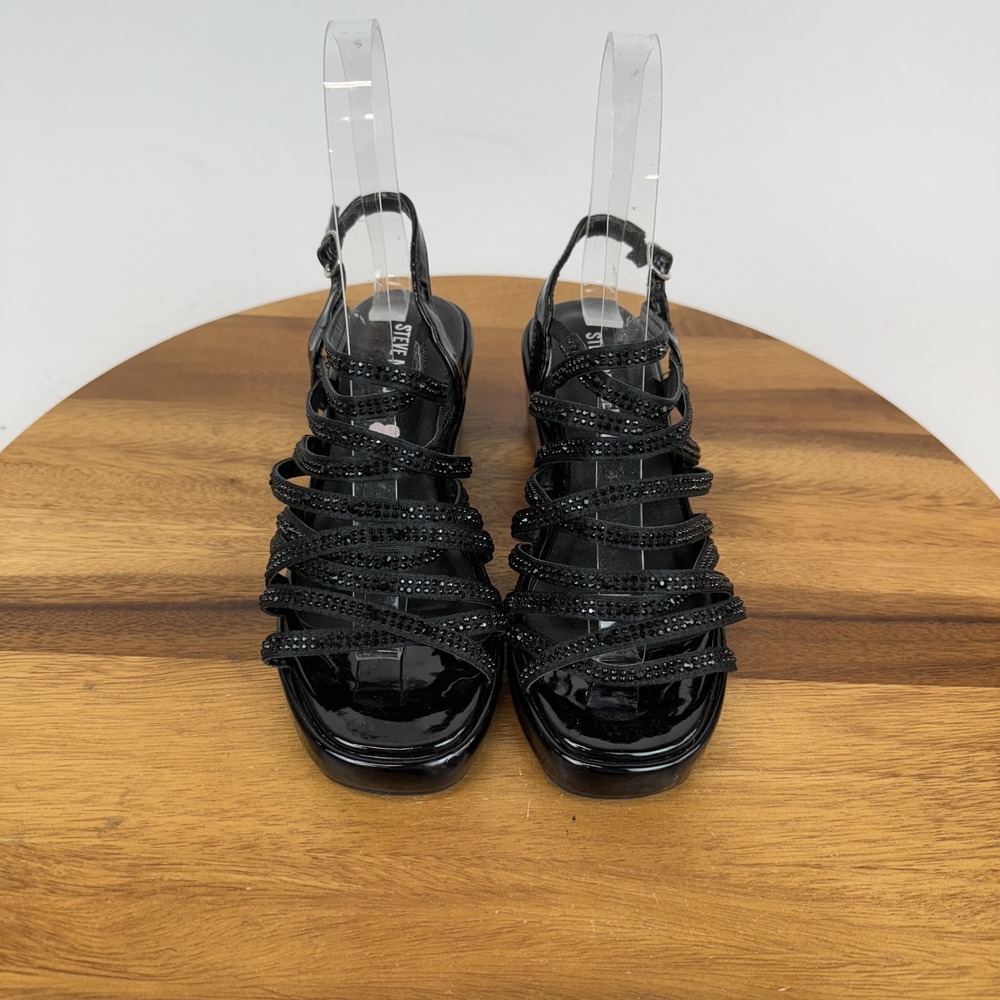 Big Kids Steve Madden Black Strappy Studded Platform Wedge Sandals Size 1 Y NWOB